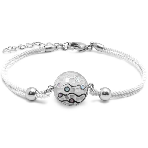 Bracelet acier coton blanche - email et nacre - 15+5cm