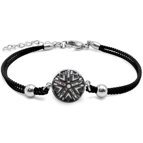 Bracelet acier coton noir - email et nacre - 15+5cm