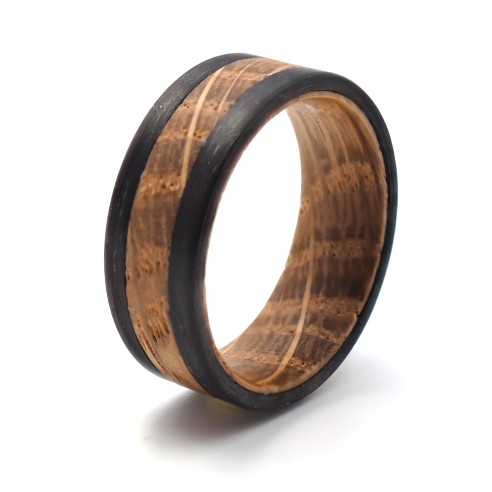 Bague en fibre de carbone noir - bois de baril de whisky - Taille 58 à 68