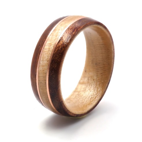 Bague en tungstène - PVD rosé - bois de palissandre & bois d'olivier - Taille 58 à 68