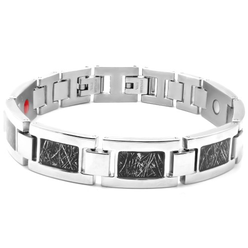 Bracelet magnétique en acier - imitation météorite incrustée - largeur 12mm - 21cm