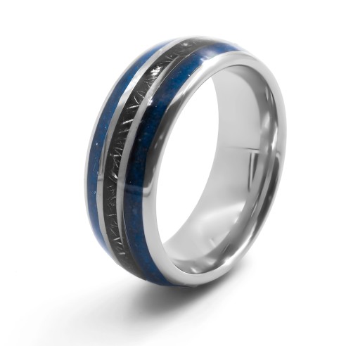 Bague en tungstène - lapis lazuli - météorite noire inscrutée - Taille 58 à 70