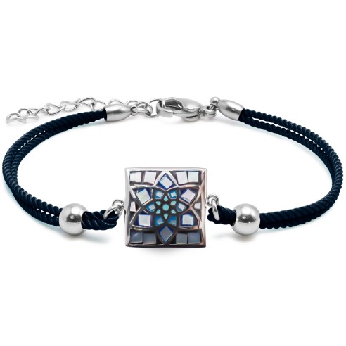 Bracelet acier coton noir - email et nacre - 15+5cm