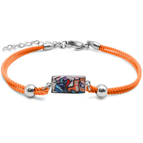 Bracelet acier coton orange - email et nacre - 15+5cm