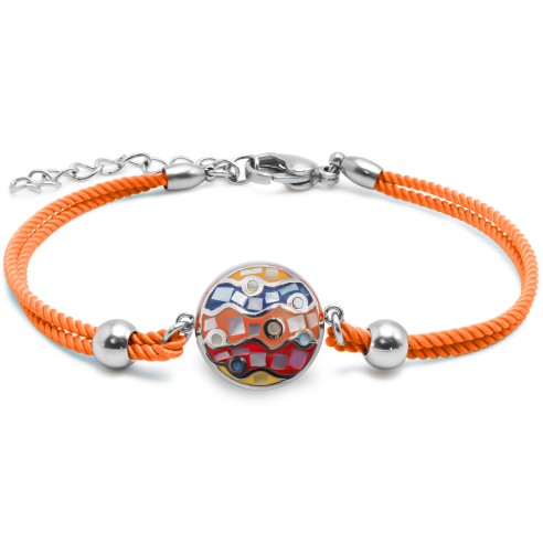 Bracelet acier coton orange - email et nacre - 15+5cm