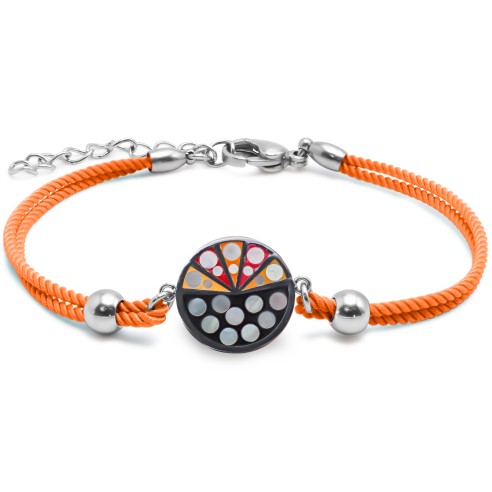 Bracelet acier coton orange - email et nacre - 15+5cm